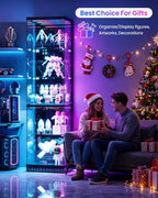 Lvifur 67''H Corner Curio Cabinet - with Glass Door, Lockable Glass Display Cabinet with RGB Motion Sensor Light, 5-Tier Figure Display Case with Removable Glass Shelf for Collectibles,Black