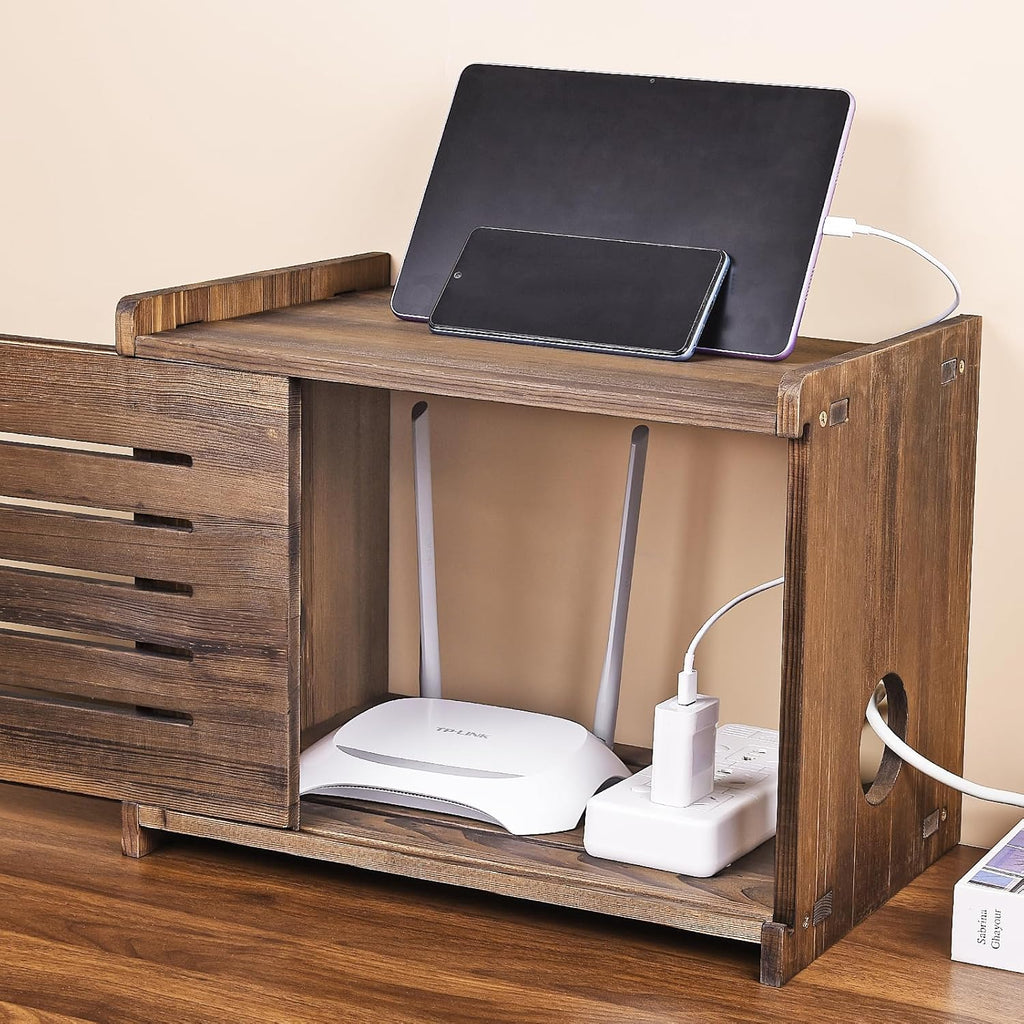 Router Shelf Projector Shelf Projector Stand Router Storage Box Modem Cable Router Cover Organized Power Strip Cable Management Hider Rack by Solid Wood Need Assembly SS