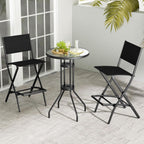 COSTWAY Outdoor Patio Bar Chair Set of 2, Folding Counter Height Stool with Metal Frame & Footrest, Patio Bar Stool for Balcony, Garden & Poolside (2, Black)
