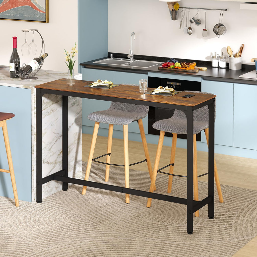 PayLessHere 55 Inch Bar Table, Counter Height Rectangular Pub Table with Wood Top & Metal Frame, Industrial High Top Table for Kitchen Dining Entryway, Brown
