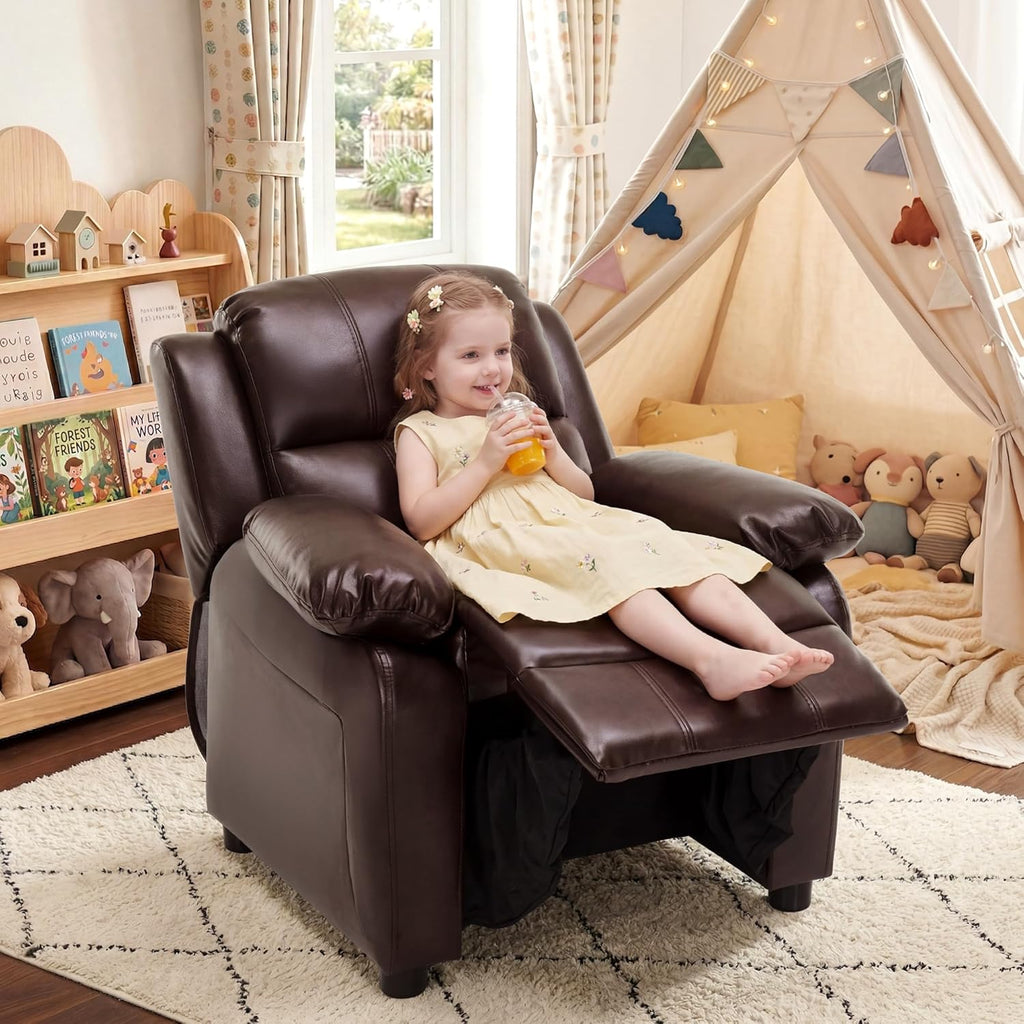 Macaron Kids Reclining Chair Leather Recliner Sofa Push Back Toddler Youth Children Child Ages 2-8
