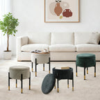 CAROLMADE Round Ottoman with Storage, Velvet Makeup Vanity Stool, Small Ottoman Foot Stool with Coffee Table and Metal Legs for Living Room, Bedroom and Dorm, Green