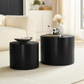 Nesting Coffee Table Set of 2, Modern Round Small Side Table Circle Accent End Table Drum Wood Center Table for Living Room Apartment Bedroom Office, No Assembly, Black