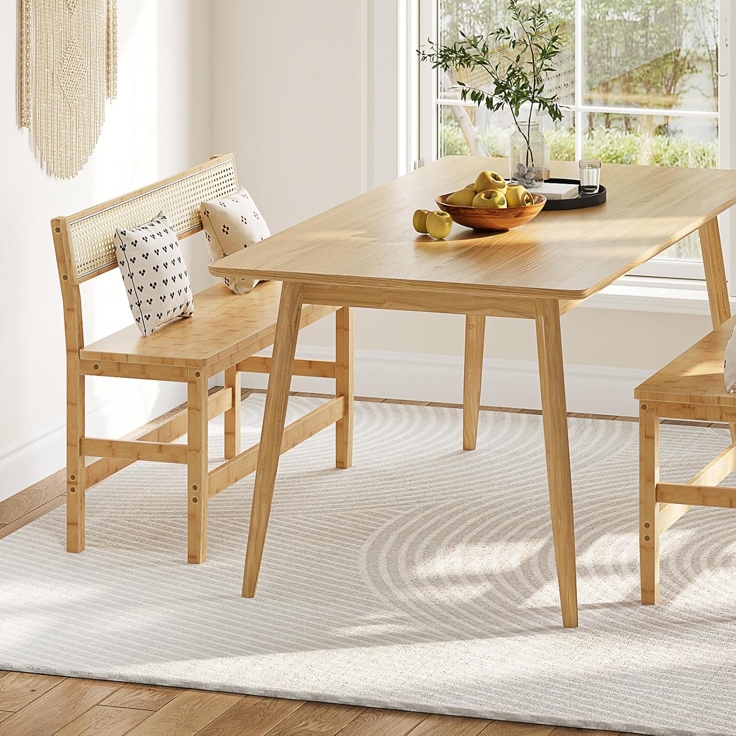 HOOBRO Dining Bench, Bamboo Farmhouse Entryway Bench with Back for Kitchen, Living Room, Bedroom, Easy to Assemble, Sturdy and Stable, Natural YL05CD01
