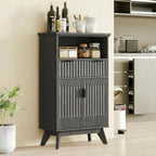 FLOWBACK Fluted Cabinet, 40'' High Coffee Bar with Drawer & Door, Small Decorative Cabinet Bathroom Storage with Open Shelf, Wood Kitchen Pantry Sideboard Buffet