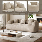 91" Boneless Couch,Cloud Couch,Chenille Curved Sofa with 3 Seater and 3 Pillows, Modern Compression Sofa for Living Room, Bedroom and Apartment, No Assembly Required, Light Brown