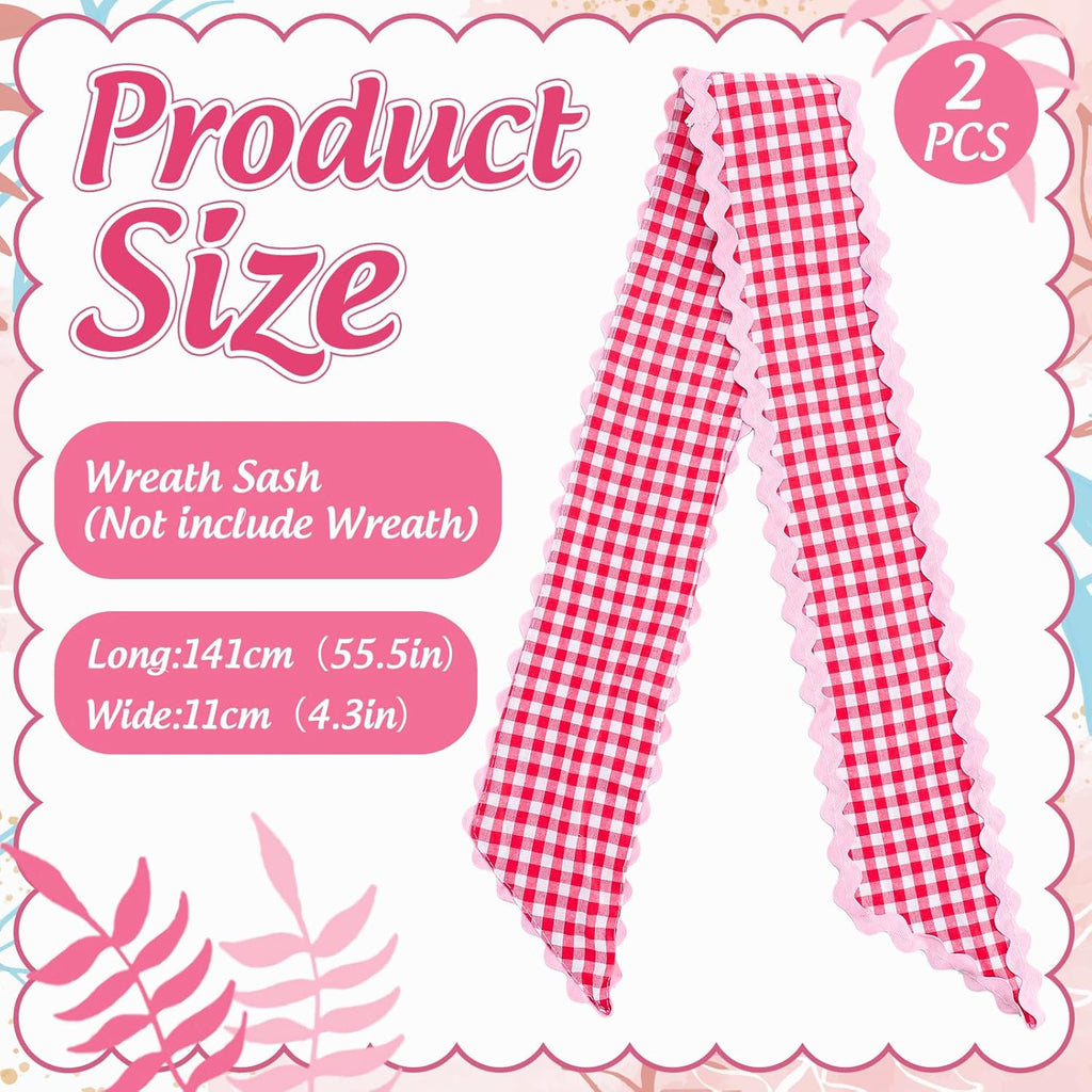 Whaline 2Pcs Wreath Sash for Front Door White Red Plaid Garland Ribbon for Holiday Wedding Birthday Party Home Decor Indoor Outdoor