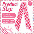 Whaline 2Pcs Wreath Sash for Front Door White Red Plaid Garland Ribbon for Holiday Wedding Birthday Party Home Decor Indoor Outdoor