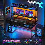 DurayLoly 39.4" Computer Desk with Hutch & Monitor Stand,Gaming Desk with Shelves & Drawers, Writing Desk with LED &Power Outlet,Office Desk,Study Desk for Bedroom Home Office,Small Space,Black