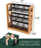 HULISEN Tea Bag Organizer, 3 Tier Tea Bag Holder, Holds Up to 120 Teabags | 9 Removable Compartments, Countertop or Wall Mount Use, Wood Metal Teabag Rack for Coffee Bar Kitchen