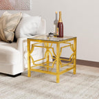 19.7" Modern Square Side Table with Tempered Glass Top & Storage Shelf, Luxury Glam End Table with Metal Frame for Living Room, Bedroom, Sofa Side, Small Space Accent Table
