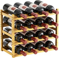 Nuovoware Bamboo Wine Rack, 4-Tier 16-Bottle with Wavy Groove, Wood Color | Sturdy Freestanding Countertop Shelf for Kitchen, Pantry, Dining Room, Basement, Bar, Wine Cellar