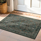 Dark Green Washable Entry Rug - Front Door Throw Rugs Indoor, Non-Slip Bathroom Small Rugs, Vintage Floral Thin Rug for Kitchen, Boho Entryway Décor (2x3 Dark Green)