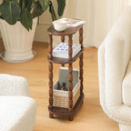 MaxSmeo Narrow Side Table Set of 2, 3-Tier Narrow End Table Living Room Set of 2 with Storage, Skinny Side Table Nightstand for Small Space, Bedrooms, Living Room (Rustic Brown)