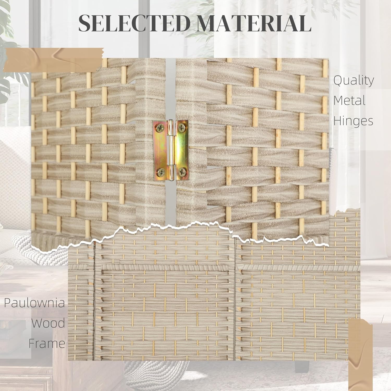HOMCOM Room Divider, 6 Ft 6 Panel Folding Privacy Screen, Hand-Woven PP Wall Partition with Pine Wood Frame, Freestanding Room Separator for Bedroom, Home Office, No Assembly, Washed Oak