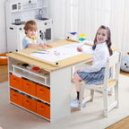Garvee 4 in 1 Kids Art Table and Chair Set, Toddler Craft Table with Large Storage Drawers & Portable Art Organizer, Wooden Drawing Desk for Children, Activity Desk, Home Study Table & Toy Station