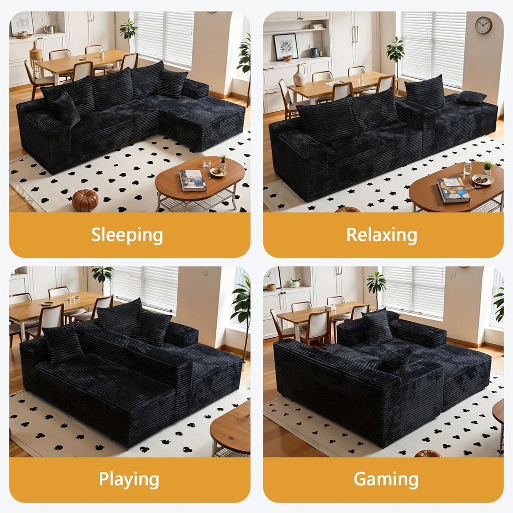 Modular Boneless L Shaped Sectional Couch, Cloud Style Sofa with Deep Seat Cushions, Sofa for Living Room and Apartment, Easy Assembly Couch in a Box (Black, 96" L Shape with Right Facing Chaise)
