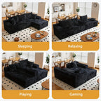 Modular Boneless L Shaped Sectional Couch, Cloud Style Sofa with Deep Seat Cushions, Sofa for Living Room and Apartment, Easy Assembly Couch in a Box (Black, 96" L Shape with Right Facing Chaise)