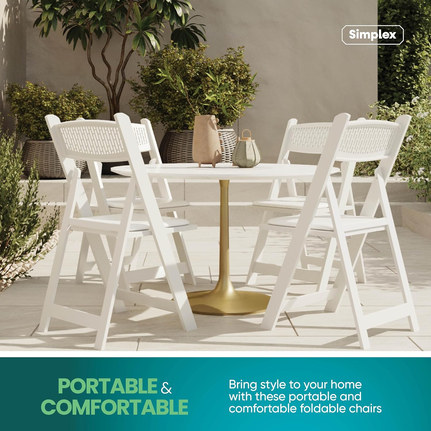 SIMPLEX White Stackable Folding Chairs, with Padded Seat & Mesh Back, Padded Indoor/Outdoor Folding Chair, Lightweight Foldable Chairs, Weight Capacity 800LBs (4 Pack)