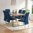 NORDICANA Upholstered Velvet Dining Chairs for 6, Classic High Back Kitchen Chairs Set of 6, Tufted Side Chairs, Golden Color Metal Legs, Navy Blue