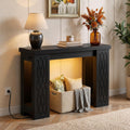 Cyclysio 39" Farmhouse Console Table with Charging Station, Entryway Table with Colorful LED Lights, Wooden Sofa Table with Unique Carved Design, Foyer Accent Table for Entrance, Hallway, Living Room