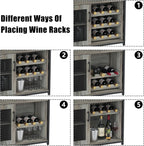 Amyove Wine Bar Rack Cabinet with Detachable Wine Rack, Bar Rack with Glass Holder, Small Sideboard and Buffet Cabinet with Mesh Door, Grey