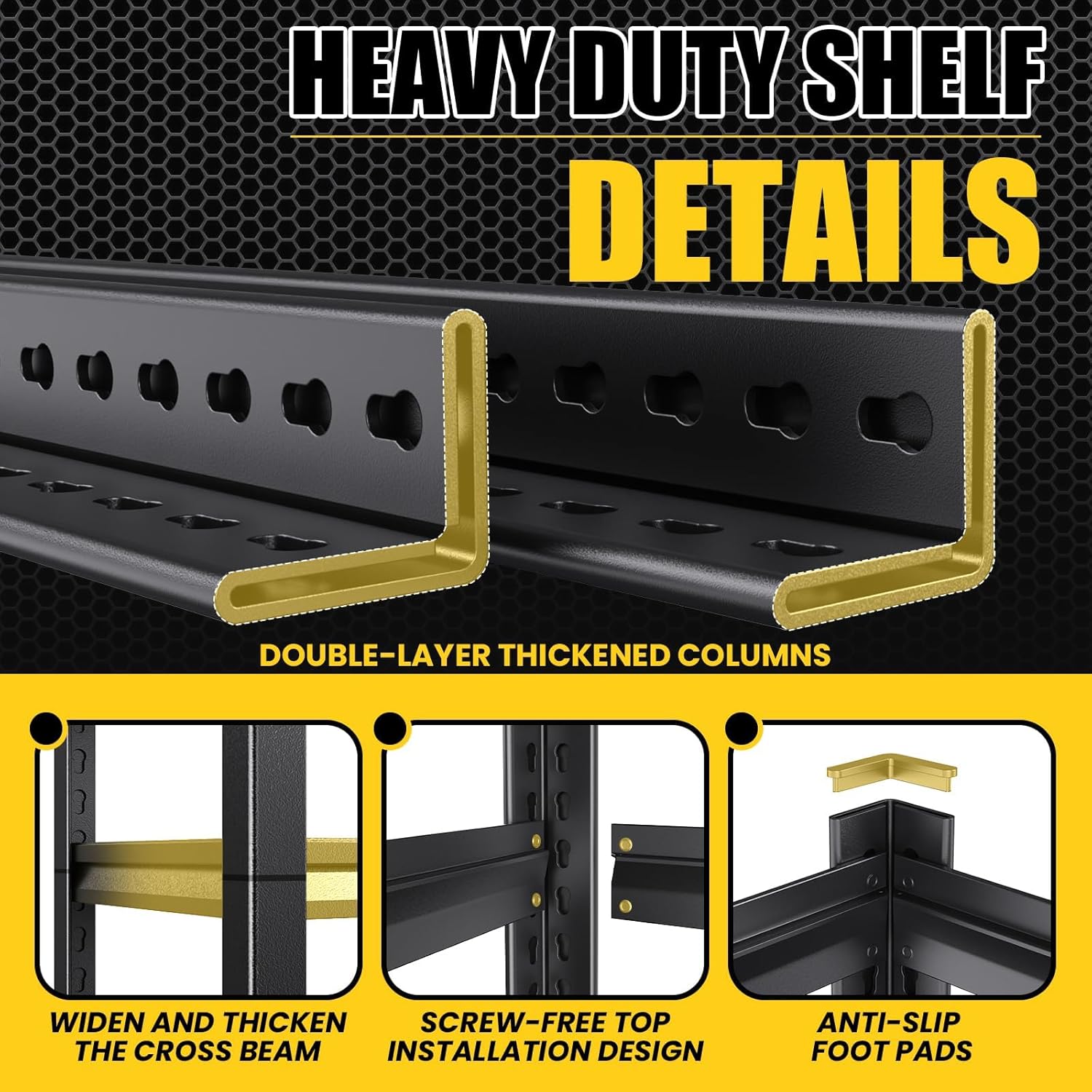 Garage Shelving Heavy Duty, 3000LBS Garage Shelves, 5-Tier Adjustable Metal Shelving Unit, Garage Storage Shelves, Utility Storage Rack Shelf，Shelves for Garage Storage, 72" H×59" W×19.7" D