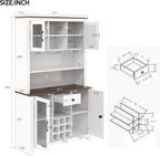 70.9" Kitchen Pantry Storage Cabinet Rustic Buffet Cabinet, Kitchen Hutch Cabinet with LED Outlets Food Pantry with Doors and Shelves Wine Rack for Dining Room, White