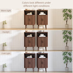 Alohappy Nightstand Set of 2, Mid Century Modern End Table with Storage, Fluted Bedside Table, Wooden Curved Profile Night Stands with Sliding Tambour Door for Bedroom, Living Room, Walnut
