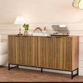 Fiogmub Fluted Accent Storage Cabinet, Kitchen Sideboard Buffet with 4 Fluted Doors, Adjustable Shelves for Living Room, Dining Room, Hallway (Walnut)