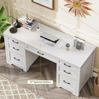 Vabches Farmhouse 61'' Executive Desk with 7 Drawers, Rustic Office Desk Computer Table with File Drawers, Wood Workstation for Home Office and Study,Cream White