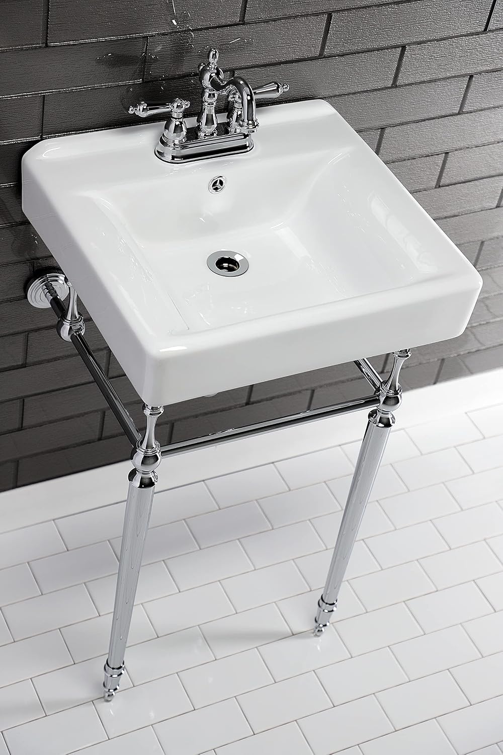 Kingston Brass KVPB2018W41 Edwardian 20-Inch Console Sink with Brass Legs, Polished Chrome