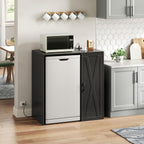 Herture Mini Fridge Cabinet with Storage, Coffee Bar Cabinet with Power Outlet, Fits 24" Wine Fridge, 3-Tier Organizer, Refrigerator Stand for Kitchen, Apartment, or Home Bar Black KH01MRB