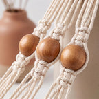 Large Macrame Wall Hanging (43" x 39.5"), Boho Woven Tapestry with Wood Beads & Tassels, Handmade Cotton Wall Art Decor for Bedroom, Living Room, Apartment, Bohemian Home Decor, 1 PCS (White)