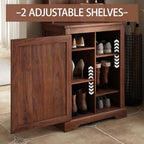 Maupvit Farmhouse Narrow Coat Rack with Shoe Storage, 6 Shoe Cubbies & 4 Coat Hooks, Hall Tree with Shoe Storage, Entryway Bench with Adjustable Shelves for Hallway, Living Room, Mudroom, Brown
