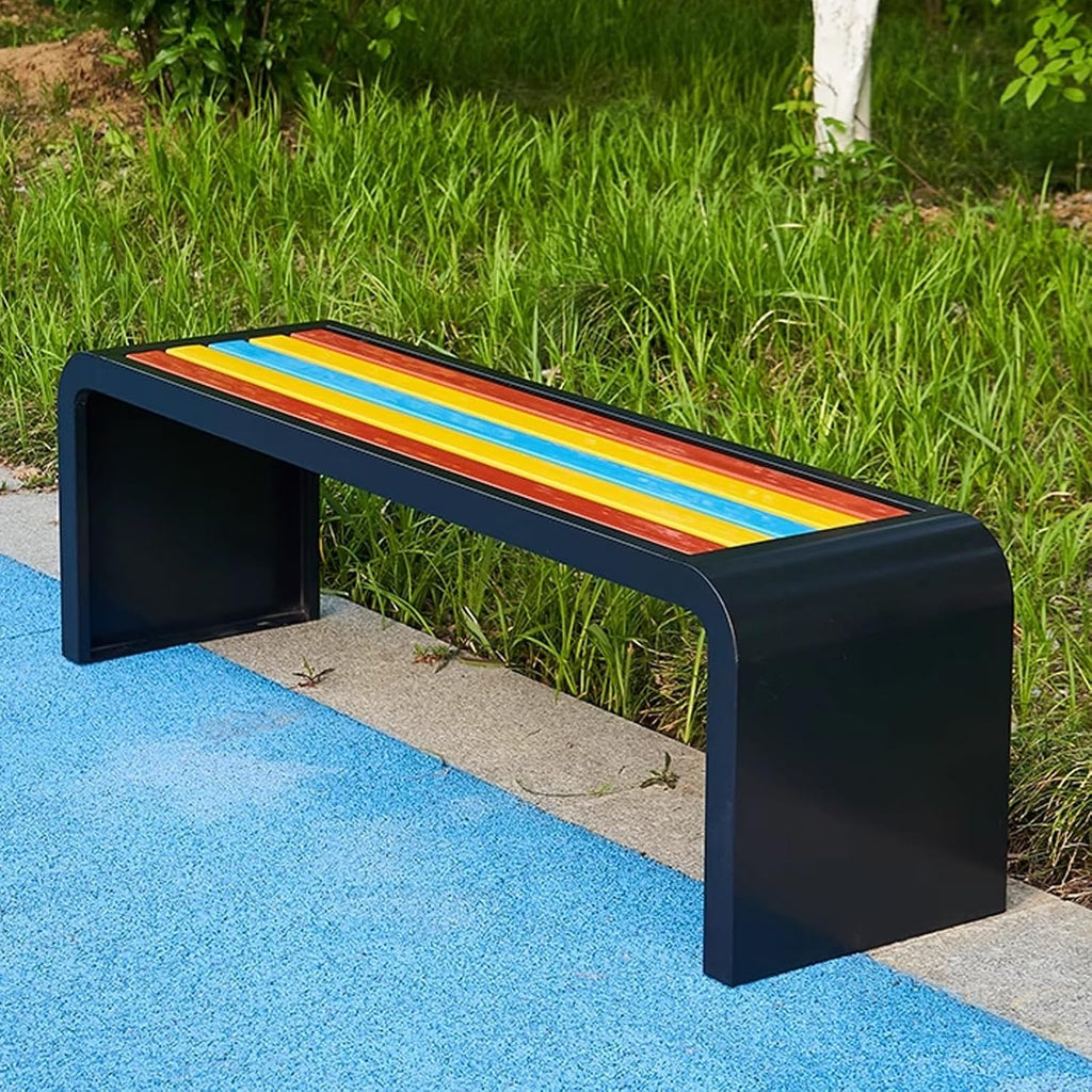 Outdoor Bench Weatherproof Clearance Garden Porch Bench Curved Backless Natural Design with Oiled Finish Never Deformation or Fade for Porch Pool Garden Lawn(Color Black,120cm/47in)