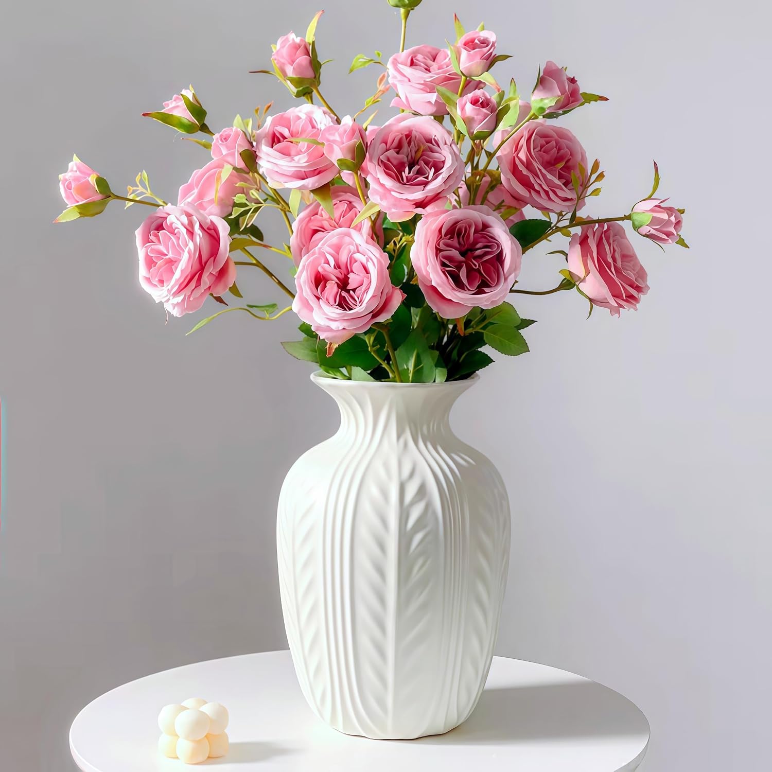 Lvases Matte White Ceramic Flower Vase, 10 Inch Unique Wheat Ear Textured Modern Large Vases for Trendy Home Decor Living Room Entryway Shelf Office Rustic Table Centerpiece (Matte White)