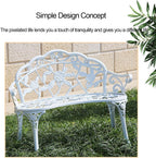 Patio Bench Double Seat, Cast Aluminum Outdoor Furniture with Floral Rose for Patio, Park, Lawn, Yard(C1)