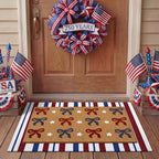 Tinideya 2 Pcs Independence Day Door Mat Patriotic Welcome Non Slip Coir Mats 4th of July Bow Star Floor Layering Doormats Seasonal for Front Porch Entryway Decor(Bow)