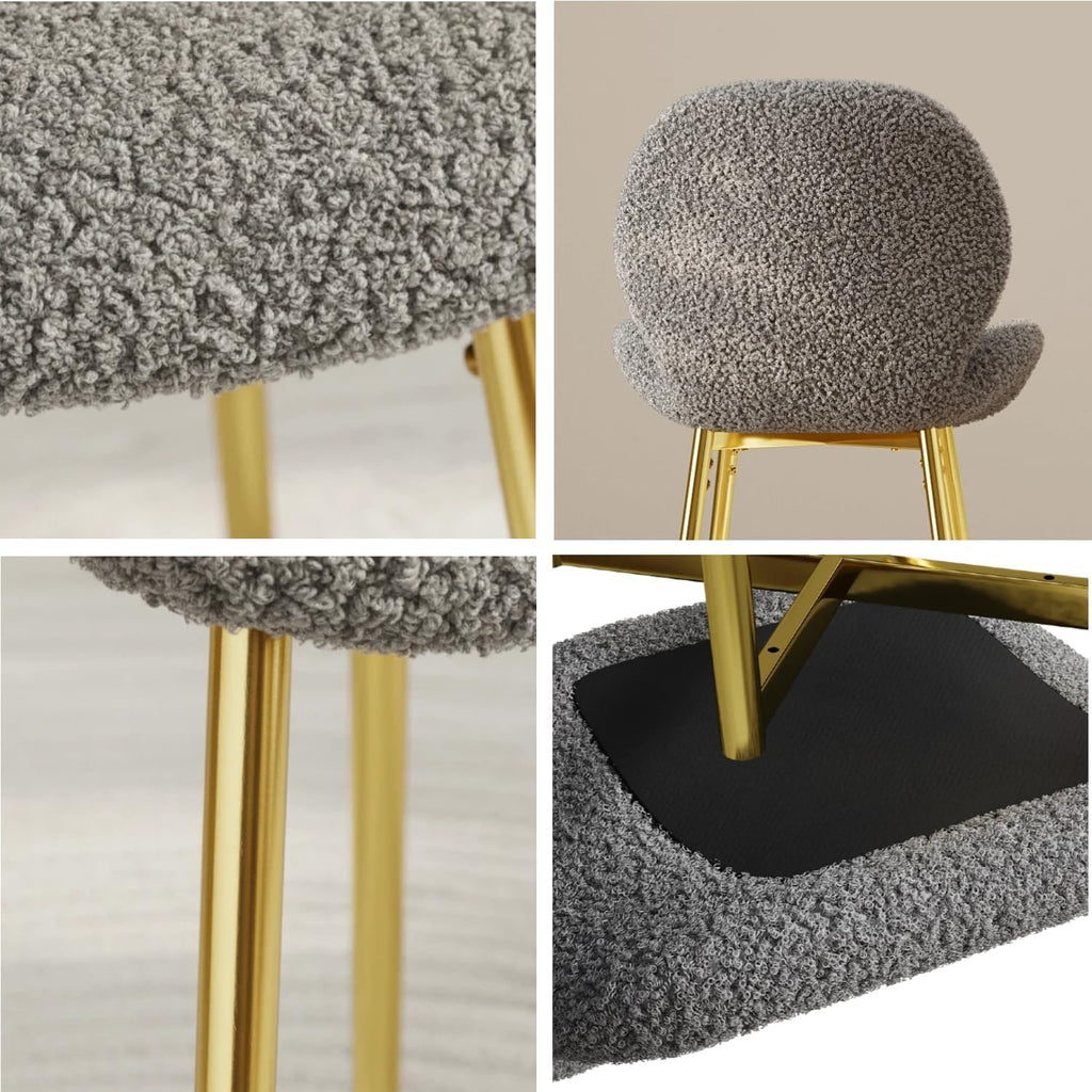 Set of 2 Soft Teddy Velvet Dining Chairs with Shell-Shaped Back, Stable Metal Legs, Easy Assembly | Perfect for Kitchen, Living Room, Restaurant, Cafe (Grey)