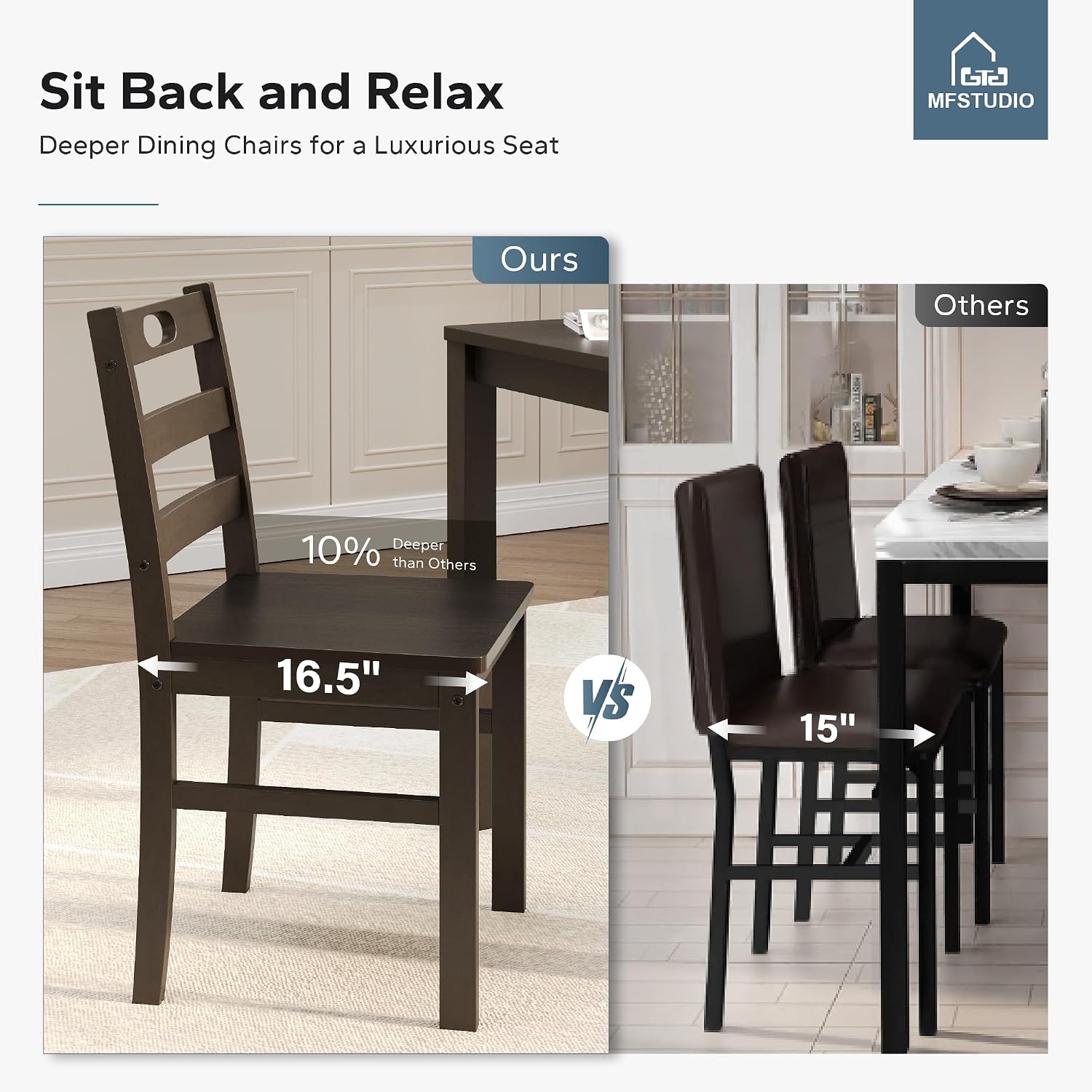 MFSTUDIO 5 Piece Kitchen Table Chairs Set of 4, Wood Dining Table Set for 4, Space Saving Farmhouse Dinner Table Set for 4, Dark Oak