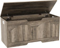 Storage Chest, 31.5" Retro Wooden Storage Trunk Bench with 2 Safety Hinges, Entryway Bench, U-Shaped Opening, Easy Assembly, 31.5" x 15.7" x 18.3" Storage Chest Box Organizer Bench, Light Greige