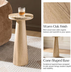HULALA HOME Modern Round Marble Side Table, 24" High End Table with Sculptural Cone-Shaped Oak Wood Base, Genuine Stone Top Accent Table for Living Room, Bedroom, Small Spaces, Fully Assembled, Oak