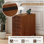 Wood Tall Nightstand with Charging Station, 70.9" Tall End Table with 3 Storage Drawers and 4 Open Shelves, Narrow Slim Sofa Side Table for Small Spaces, Living Room, Bedroom,Corner, Walnut