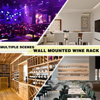 Wine Rack Wall Mounted with LED Lights, 3 Tier Metal Liquor Floating Display Shelves, with Wine Glass Rack, Iron & Wood Industrial Wall Wine Rack, for Bar, Kitchen, Cafe (Black, 63in)