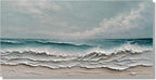 Diathou Art Hand-painted oil painting of ocean waves and sandy beach scenery, modern abstract blue landscape art, decorative wall painting for home office