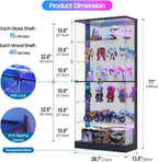 Lvifur 71" Tall Glass Display Cabinet with RGB Lights for Living Room,Black | 6-Tier Lockable Curio Cabinet with Glass Door,Display Shelves,App Control,Motion Sensor,Display Case for Collectibles/Books