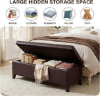 51 Inch Storage Ottoman Bench, Faux Leather Foot Rest with Hinged Lid, Long Rectangle Bed Bench for Living Room, Bedroom, Entryway, Coffee Brown