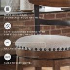 Signature Design by Ashley Valebeck Swivel Barstool With Back, Rustic-Industrial Wood and Metal, 360-Degree Swivel Counter Height Stool for Kitchen Island Seating, Linen Color