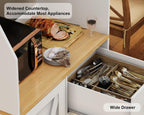 LLappuil 67" Kitchen Pantry with LED Light & Outlet, Kitchen Hutch with 6 Hooks, Drawer, Adjustable Shelves White